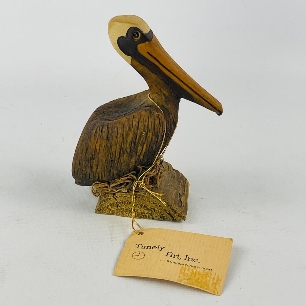 Wood Carved Pelican 4” Timely Art by Scott Janson